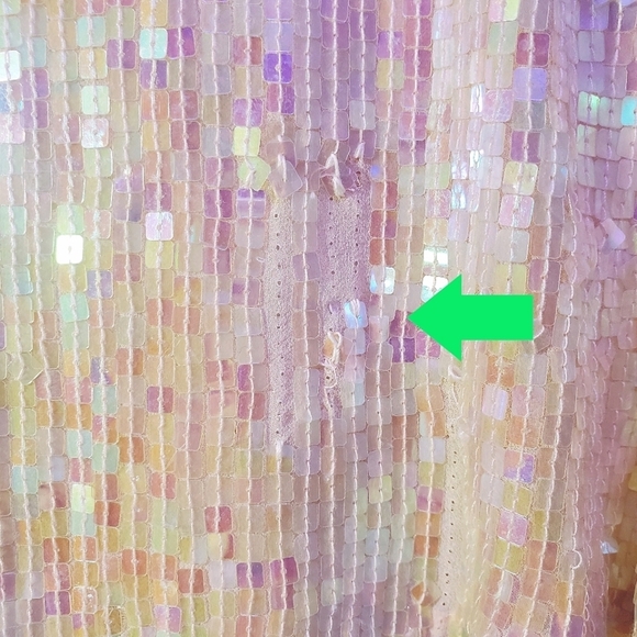 100% SILK SQUARE SEQUIN IRIDESCENT BLOUSE Button Down with Shirt Collar Medium - Picture 5 of 13